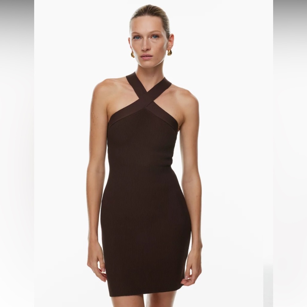 Babaton Sculpt Knit Criss Cross Dress in Coffee Bean